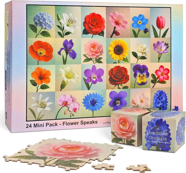rokt&razo, Flower Speaks, 24 Mini Pack, 1000 Pieces Floral Daily Puzzles with