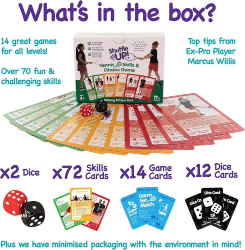 70+ 2 Shuffle Up Tennis Card Games - Fun & Active Skills Cards for Kids, Fitness Card Develop Fundamentals, Stamina