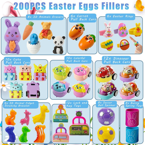 200 SQZUWIT Pcs Easter Egg Fillers Basket Stuffers Essentials, Small Miny Toys Bulk Assortment Gift for Kids Girls Boys