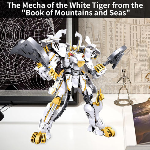 CSNRHG Set 8+ 679 White Tiger Samurai mech Robot Model with Double Axe Head Building Blocks Toy Mythical Birthday