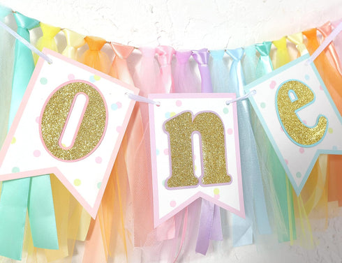 SYESQL 1st Rainbow Birthday High Chair Banner - Girl Highchair Banner, First Tutu Banners, Ice Cream Birthday Party