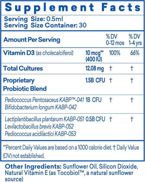 D3, Recommended, 0.5 oz Dr. Kids Probiotic Vitamin D Drops Supports Infant & Child Gut Health, Helps Reduce Gas, Colic
