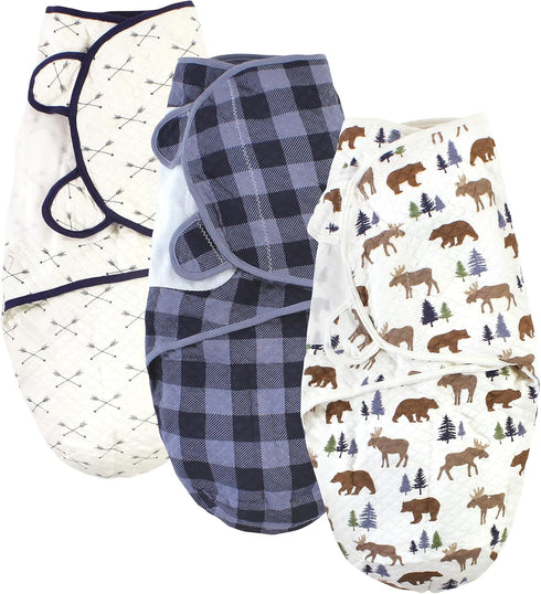 Hudson Baby Unisex Baby Quilted Cotton Swaddle Wrap 3pk, Moose Bear, 0-3 Months by Hudson Baby