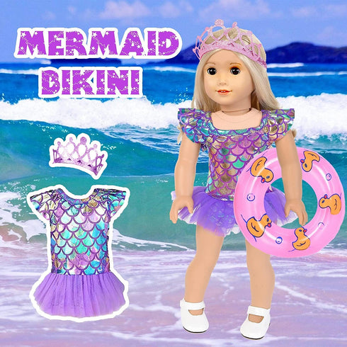 18 inch Set Mermaid Doll Clothes and Doll Accessories Case Luggage Travel Play Include Suitcase, Dresses, Bag, Camera