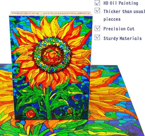 Bgraamiens Puzzle - 1000 Pieces - Glass Sun Flower - Stained Glass Art, Beautiful Jigsaw Puzzles