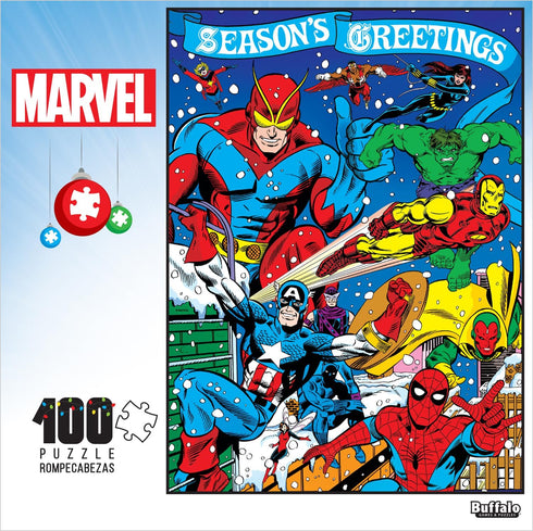 Buffalo Games - Marvel - Season's Greeting from Marvel - 100 Piece Jigsaw Puzzle for Families Challenging Puzzle Perfect for Game Nights