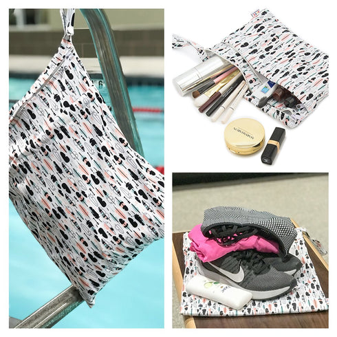 ALVABABY 3pcs Baby Cloth Diaper Wet Dry Bags Waterproof Reusable with Two Pockets for Travel, Beach, Pool, Daycare,