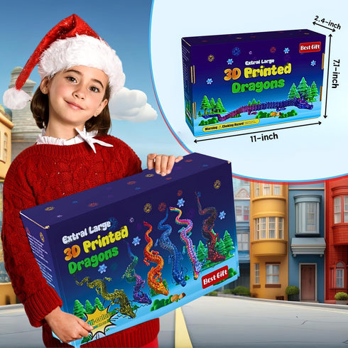 35.4in 3D Large Printed Dragon Toy with Gift Box - Flexible Articulated Dragon Action Figure for Creative Play or Desk