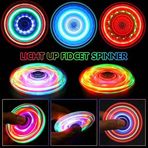 Gigilli Fidget Spinners for Kids, 2 Pack Light Up Sensory Toys for 4-12 Years, Glow in The Dark ADHD Autism Toys