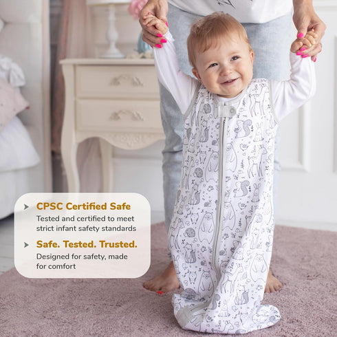 2.5 24-48 Mama Cheetah Baby Sleep Sack TOG, Organic Cotton Baby Wearable Blanket with Two-Way Zipper, Swaddle