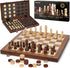 2 in 1 Magnetic Wooden Chess and Checkers Board Game Set, 15"