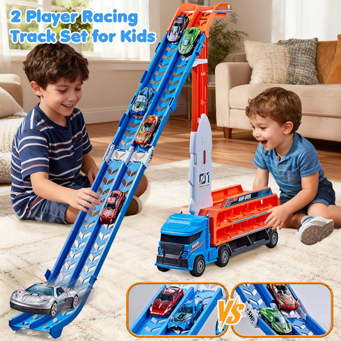 3 4 5 6 6 4-in-1 2 Race Track Truck Toys for Years Old Kids - Carrier Truck Transport Car with Die-Cast Cars Toys