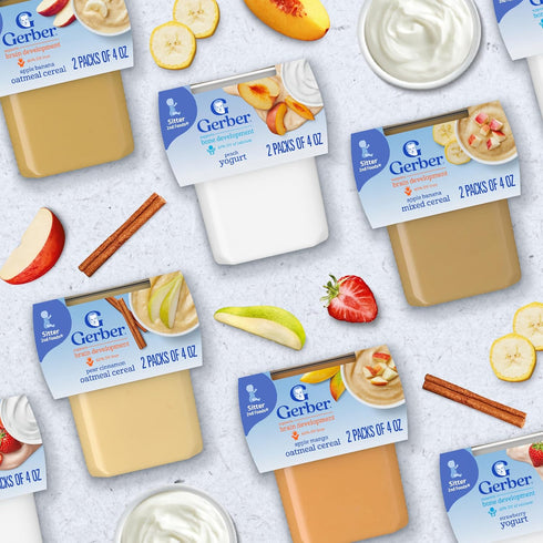 2 16PK Gerber Stage Baby Food, Apple Mango Oatmeal Cereal Puree Tubs, Baby Cereal