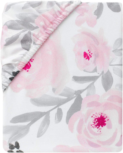 Bedtime Originals Blossom Mini Crib Sheet - Floral, Pink, Gray, White