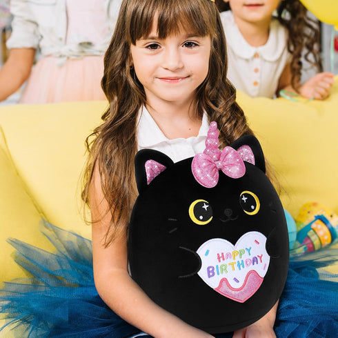 Happy Birthday Gift Black Cat Plush Toys - 11 Inch Kawaii Anime Plushie - Birthday Gifts for Kids