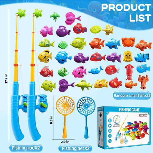 LILYBUDS 3-5 4-8, 3 4 5 6 7 8 Magnetic Fishing Game Toys for Kids Toddlers Water Table Bathtub Toys with Pole Rod Net