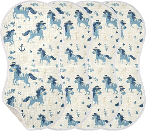 decor gift 4 Pack 22x11in Cotton Soft Burp Cloths Soft and Absorbent? Naughty Ocean Pony Ivory spit up Rags for Unisex