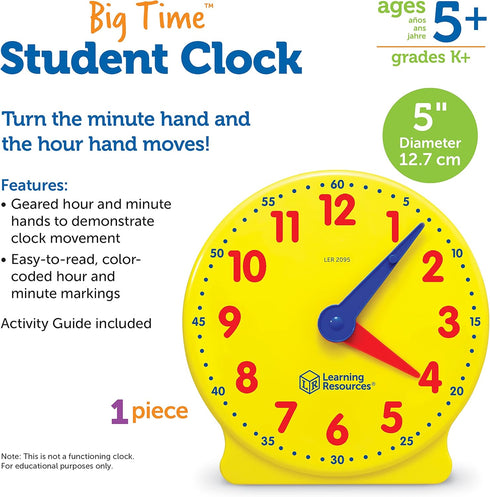Learning Resources Big Time Student Clock - Teaching & Demonstration Clock for Ages 5+