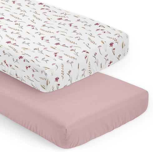 Sweet Jojo Designs 2-Piece Baby Crib Sheets Set (Boho Garden Pink Floral)