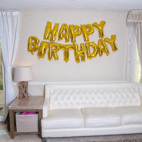 Happy Birthday Aluminum Foil Banner Balloons for Birthday Party Decorations and Supplies in Gold
