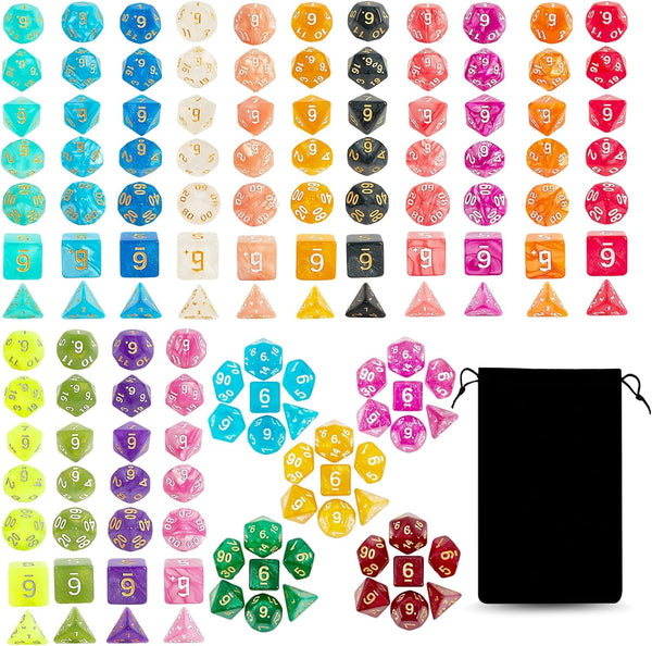 DND Dice Set, 20x7 (140 Pieces): Polyhedral Dice with Large Drawstring Bag for Dungeons and Dragons RPG