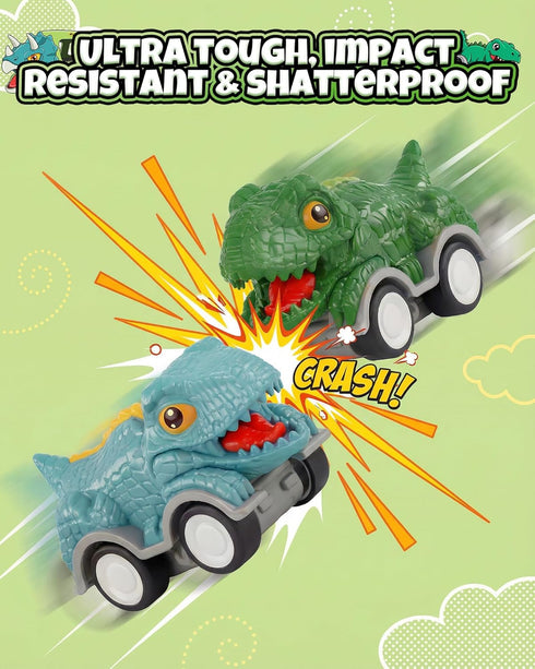 Cozycharm 8PCS Set Dinosaur Pull Back Cars for Kids Toddlers, Mini Racing Vehicles Toys Party Favors, Goodie Bag
