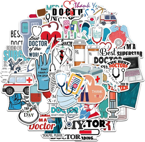Hopetl 50PCS Professional Doctor Stickers, Medical Equipment Stickers Aesthetic Decals Vinyl Waterproof Doctor
