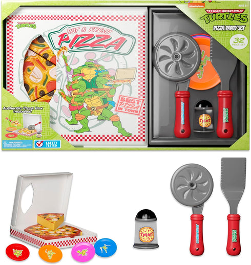 Kids Pizza Toy Set - Pretend Kitchen Play Food with Slice & Serve Pizza, Box, Pie Cutter & Condiments
