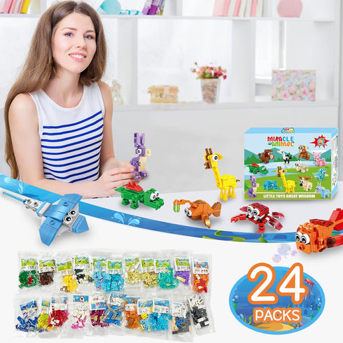 24 Pack Set 72 14+ HIGH GODO Party Favors Building - Kinds of Animals Building Blocks Toys Goodie Bag Stuffers Party