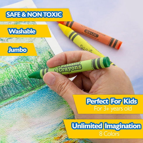 8 Set, 3+, 1-Pack BAZIC Color Washable Premium Jumbo Crayons, Coloring School Art Creative Gift for Kids Age