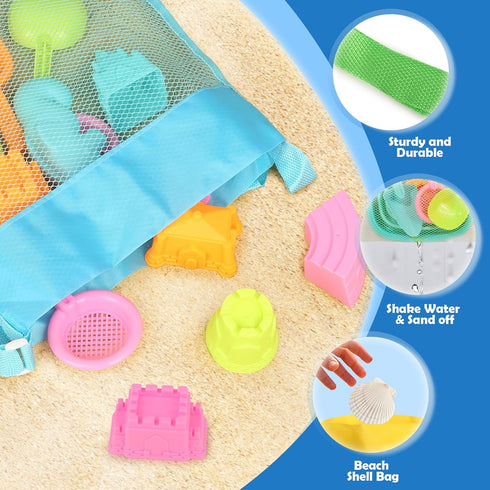 3-10, 3 Pack 24 Dreamon Beach Toys for Kids Collapsible Sand Toys Include Foldable Buckets with Mesh Bag, PCS Beach