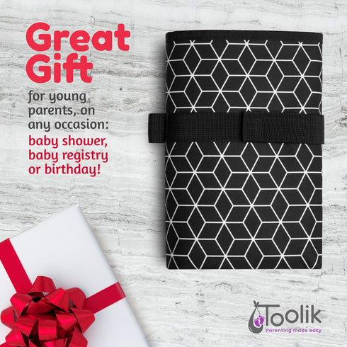 Toolik Baby Diaper Changing Pad - Extra Large Waterproof Mat for Stroller or Diaper Bag, Black