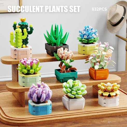 TYCOLE 9 1 Set-Creative 8-12(832 in Tiny Flowers Succulents Artificial Plant Botanical Building Block Toy, Botanical