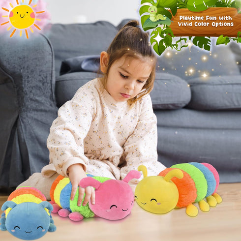 Forest & Twelfth 20" Plush Caterpillar Toy, Soft and Cuddly Hungry Caterpillar for Kids' Bedroom, Nursery, Play Area