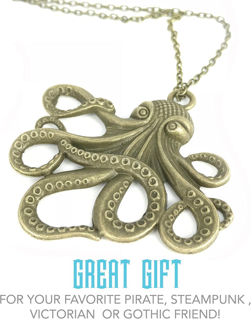 UMBRELLALABORATORY Steampunk Octopus Necklace, Victorian Goth Style Jewelry, Antique Finish Handmade Accessory