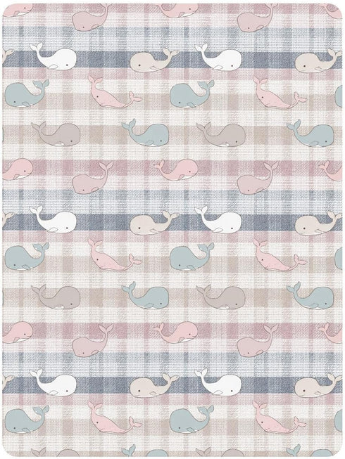 miaozhen 1 Pack 52x28 Cotton Baby Crib Sheets Soft Breathable Manga Whale Plaid Offwhite Toddler Mattresses for Nursery