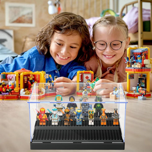 KKU Display Case for Minifigure Action Figures, Acrylic Storage Box with 3 Movable Steps, Gift for Kids and Adults