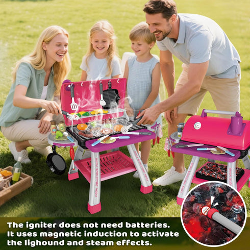 Set, Playset AuroTops Pink Kitchen Toy Kids Grill with Smoke, Sound & Light, Little Chef Play,Cooking Interactive Toys