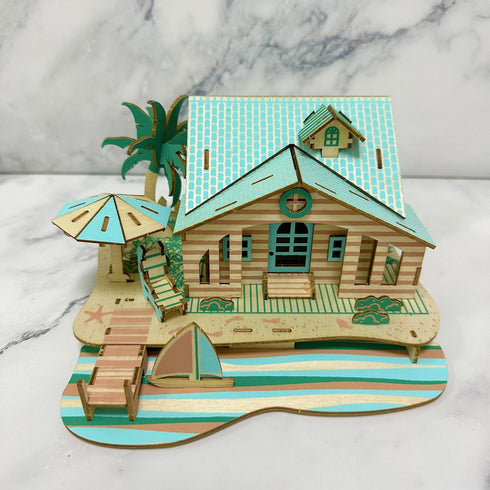 3D Wooden House Puzzles for Adults, Bali Island Cottage Building Model, 6.6" × 6.1" × 3.5", Laser Engraving, No Tools