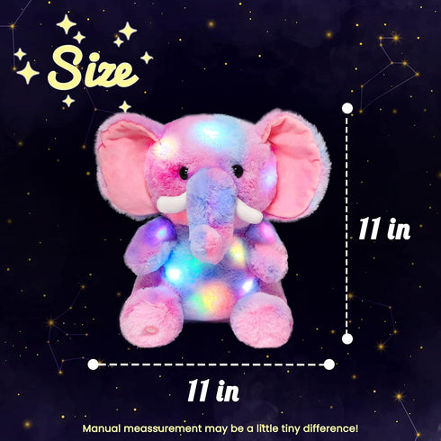 11'' Hopearl LED Plush Elephant Colorful Lighting Up Stuffed Animal Elephish Floppy Night Lights Glow in The Dark