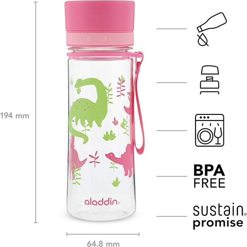 Aladdin My First Aveo Children's Water Bottle 0.35L Pink Graphics – Leakproof, BPA-Free, Easy Fill