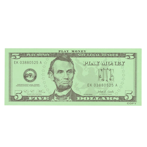LEARNING ADVANTAGE Five Dollar Play Bills, Set of 100, $5 Paper Bills