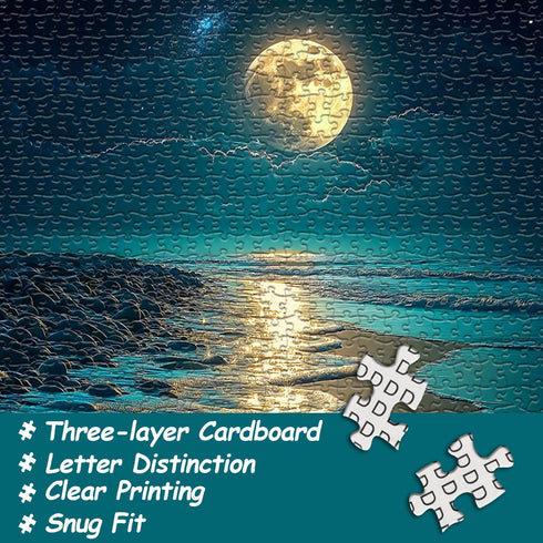 PICKFORU 1000 Beach Jigsaw Puzzle Pieces, Ocean Moon Nature Art Scenery, Colorful Magic Beach Themed Puzzle