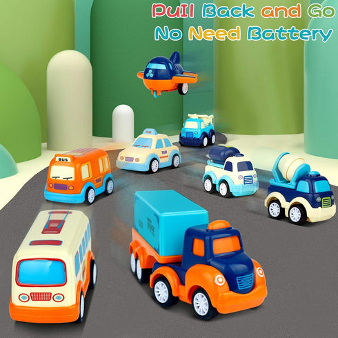 9 Pack Cars Toys for Toddlers 2-5 Years, Big Transport Truck with 8 Small Pull Back Trucks, Carrier Truck with Sound