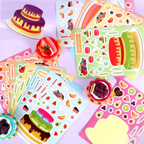 32 Sheets Make Your Own Birthday Cake Stickers, Creative Fun Happy Birthday Cake Game Sticker Kits for Kids Birthday