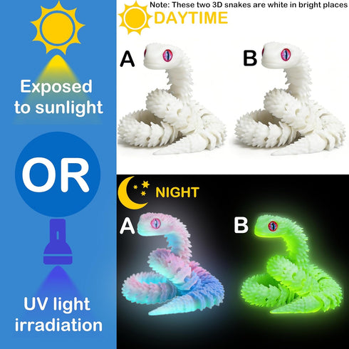 12PCS 3D 12in 3D 3D Ivrmtal Printed Snake Toys, Flexible Printed Animals for Easter Eggs Filled Easter Basket Stuffers
