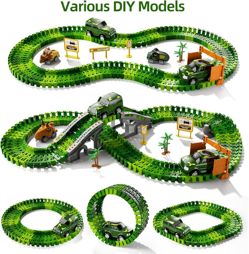iHaHa 169 PCS Dinosaur Race Car Track Toys for Kids Ages 1-7 with Light, Sound & Spray, Birthday Gifts for Boys