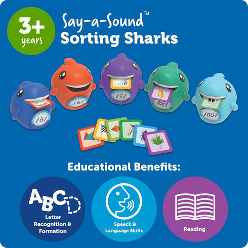 Learning Resources Say-a-Sound Sorting Sharks - Montessori Toys, Kindergarten Learning Activities, Phonemic Awareness