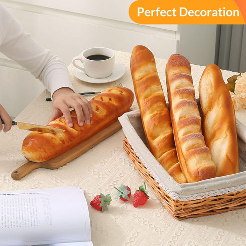 Joeabor 4pcs Set, Artificial Bread Realistic Fake Food for Display, Fake Bread for Decoration, Faux Baguette Food Props