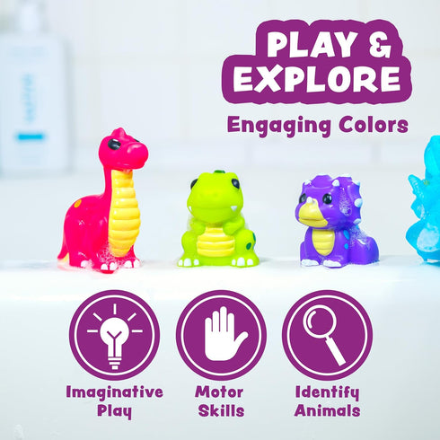 6 Pack Set Tub Works Dinosaur Mold Free Bath Toys, | Sealed, No Hole Bath Toys Design Keeps Moisture Out | Soft
